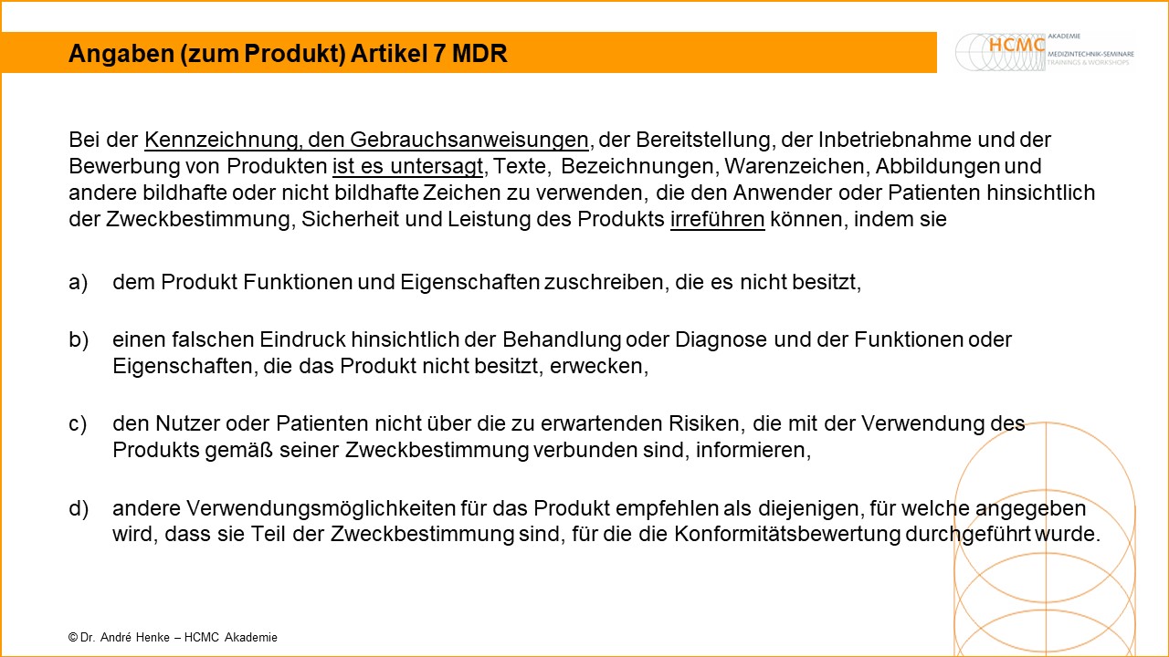 Angaben zum Produkt Artikel 7 MDR