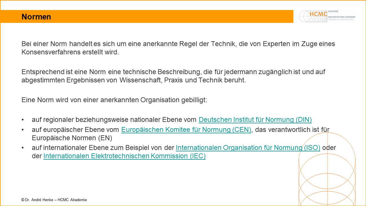 Medizinische Normen Medizinprodukteberater Seminare HCMC Akademie