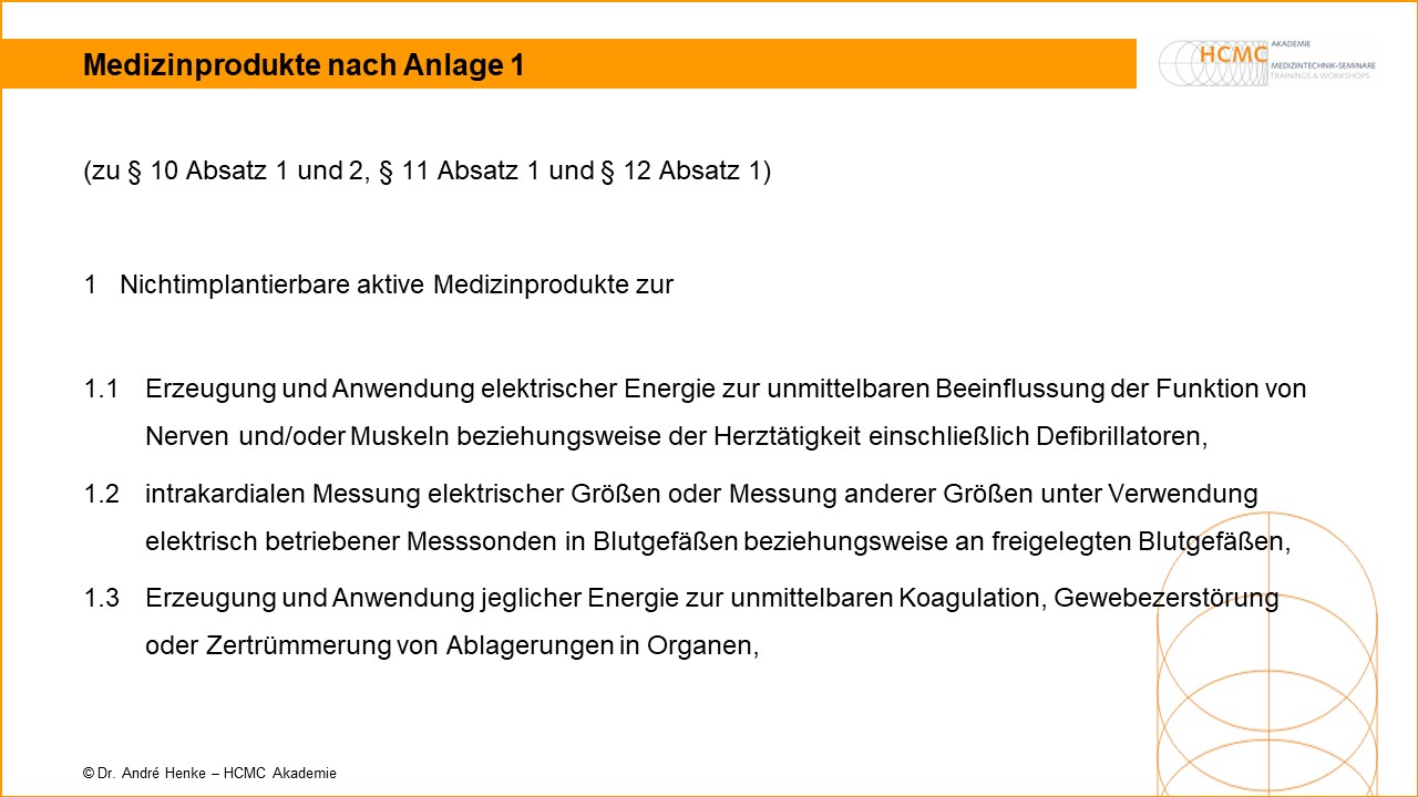 Medizinprodukte nach Anlage 1