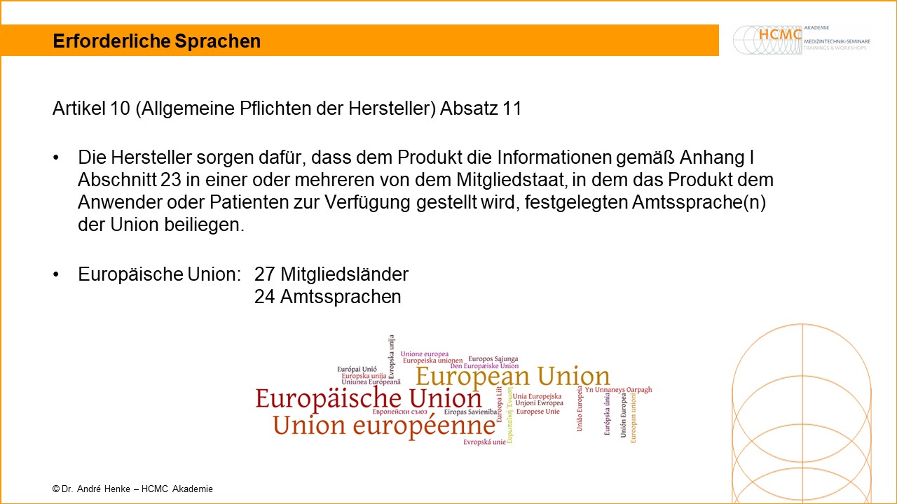 Sprachen Bedienungsanleitung und Gebrauchsanweisung Medizinprodukte